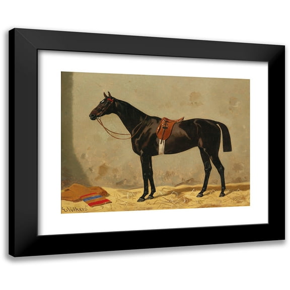 Emil Volkers 14x12 Black Modern Framed Museum Art Print Titled - Black Horse in the Stable