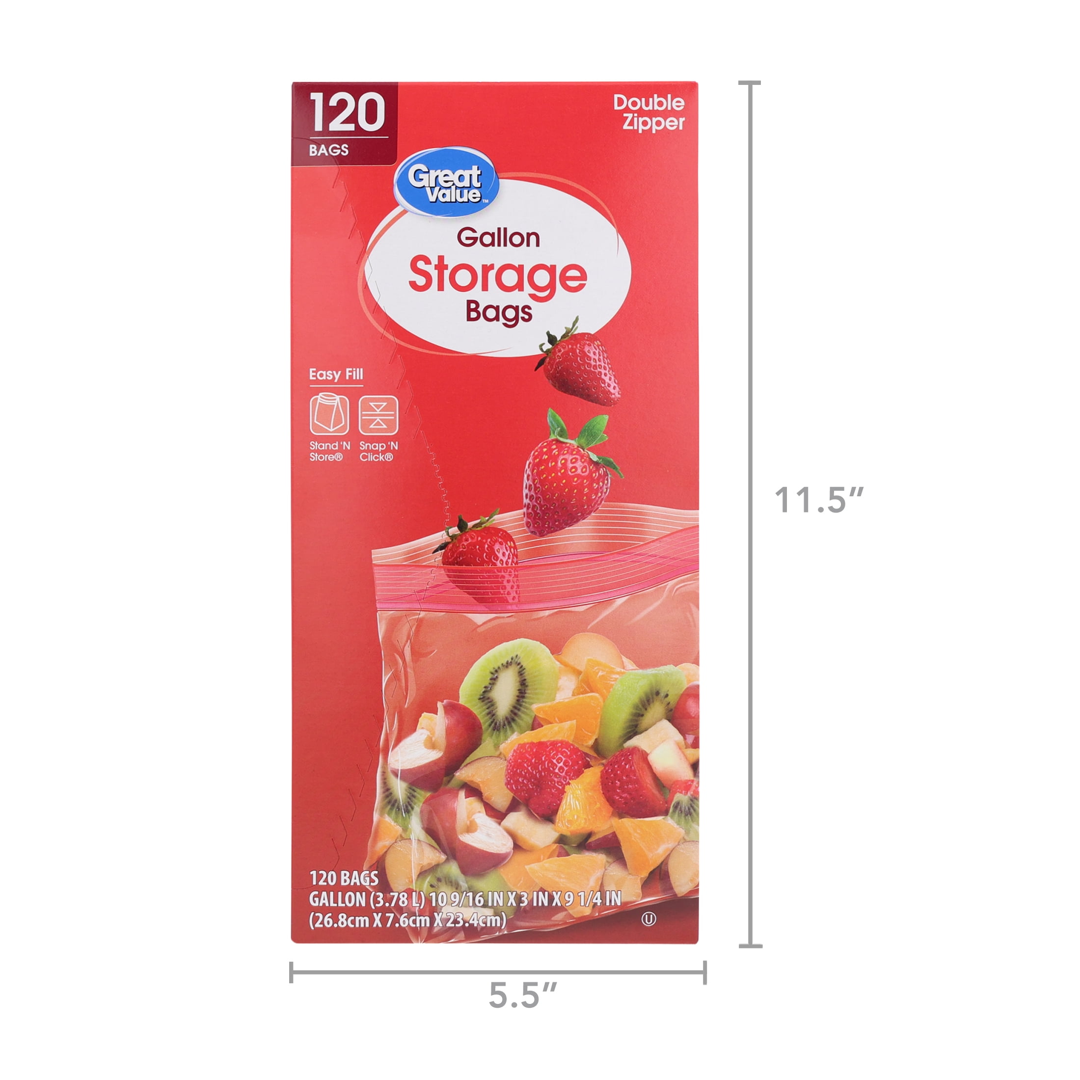 Great Value Gallon Storage Bags with Double Zipper, 120 Count