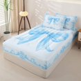 thumbnail image 2 of Homewish Dreamy Princess Bowknot Zipper Full Size Comforter Sets with Fitted Sheet and 2 Pillowcases,Blue Vintage Damask Flower Zipper Bedding Set For Girls Kids,Reversible,4-Piece, 2 of 7