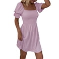 thumbnail image 4 of Txlixc Vestido de manga corta de mujer, cuello cuadrado, pliegue de pliegue Txlixc moda, 4 of 6