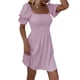 thumbnail image 4 of Txlixc Vestido de manga corta de mujer, cuello cuadrado, pliegue de pliegue Txlixc moda, 4 of 6