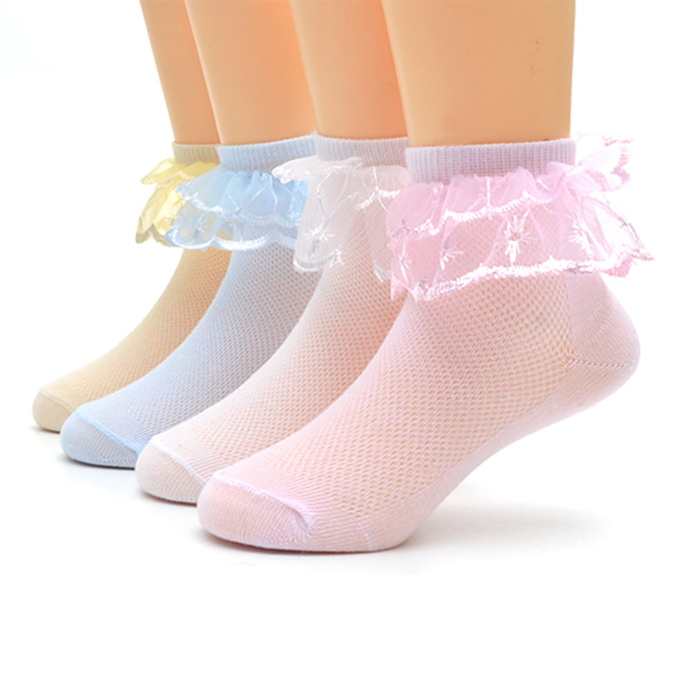 6 pairs of Girls Cotton Pretty white lace trim ankle socks