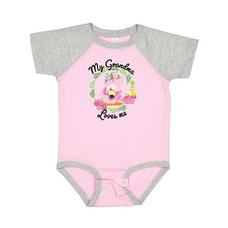 

Inktastic Baby Flamingo My Grandma Loves Me with Flower Wreath Gift Baby Boy or Baby Girl Bodysuit