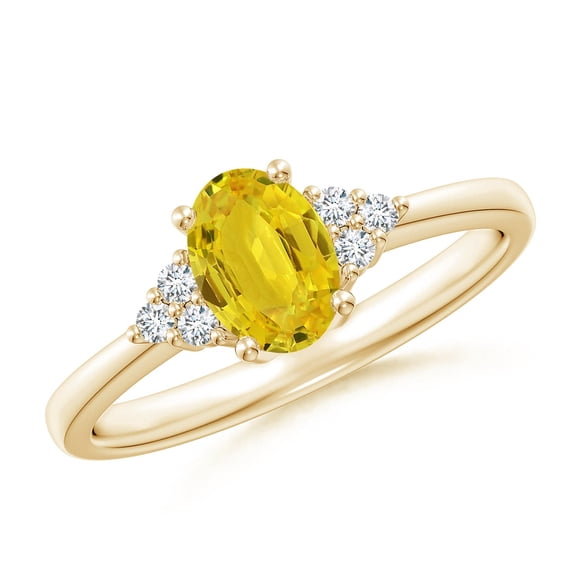 Angara Natural Yellow Sapphire Ring - Solitaire Oval 1 ct Yellow Sapphire Ring with Trio Diamond Accents in 14K Yellow Gold for Women (Ring Size = 11.5)