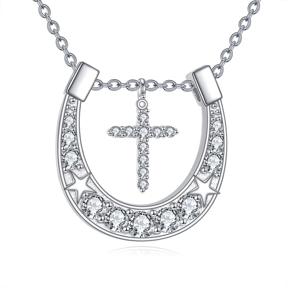 Horseshoe Necklace S925 Sterling Silver Faith Cross Pendant Lucky Jewelry Gifts for Men Women