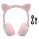 thumbnail image 1 of Auriculares Bluetooth 5.0 Nikou con orejas de gato y cancelación de ruido LED gris y rosa, 1 of 15