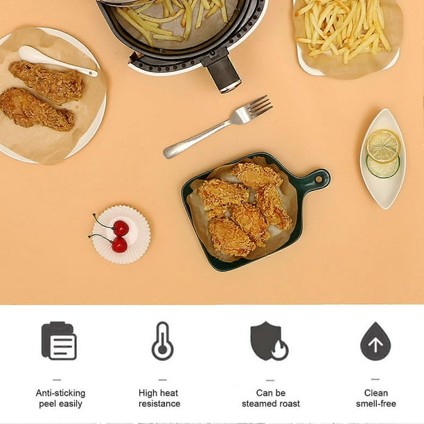 200pcs Heat Resistant Air Frying Pan Paper Nonstick Air Fryer Liners 8.5 Inch Square Oil Paper for Air Fryer Pans Bamboo Steamer Easy to Clean