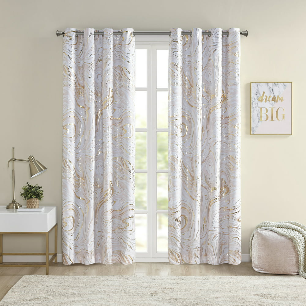 Home Essence Apartment Vanessa Grommet Top Printed Marble Metallic Total Blackout Curtain, 84