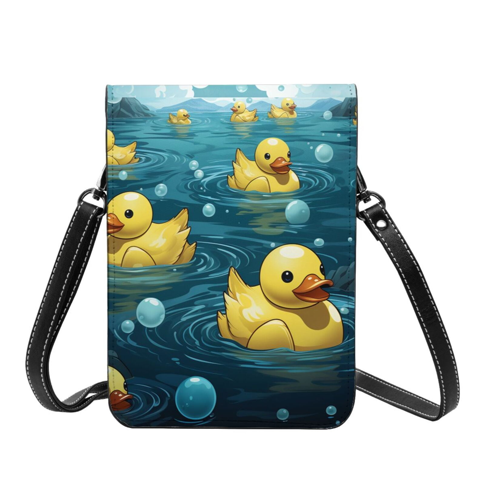 Rubber Duck Cool Yellow Ducks Cell Phone Purse Small Crossbody Bag with Strap Credit Card Slots Leather Shoulder Wallet for Women