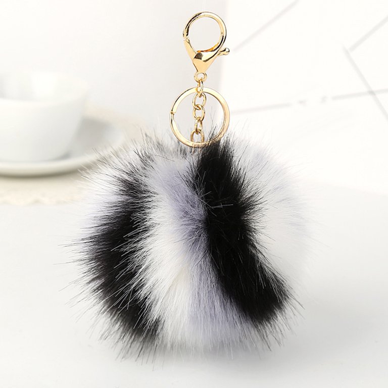 4 Faux Fur Pom Pom Keychain Rainbow Color