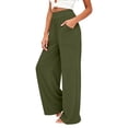 thumbnail image 5 of Yifymode Wide Leg Pants for Women High Wasited Baggy Palazzo Pants Casual Pull On Bell Bottom Smocked Elastic Waist Pants,Green M, 5 of 5