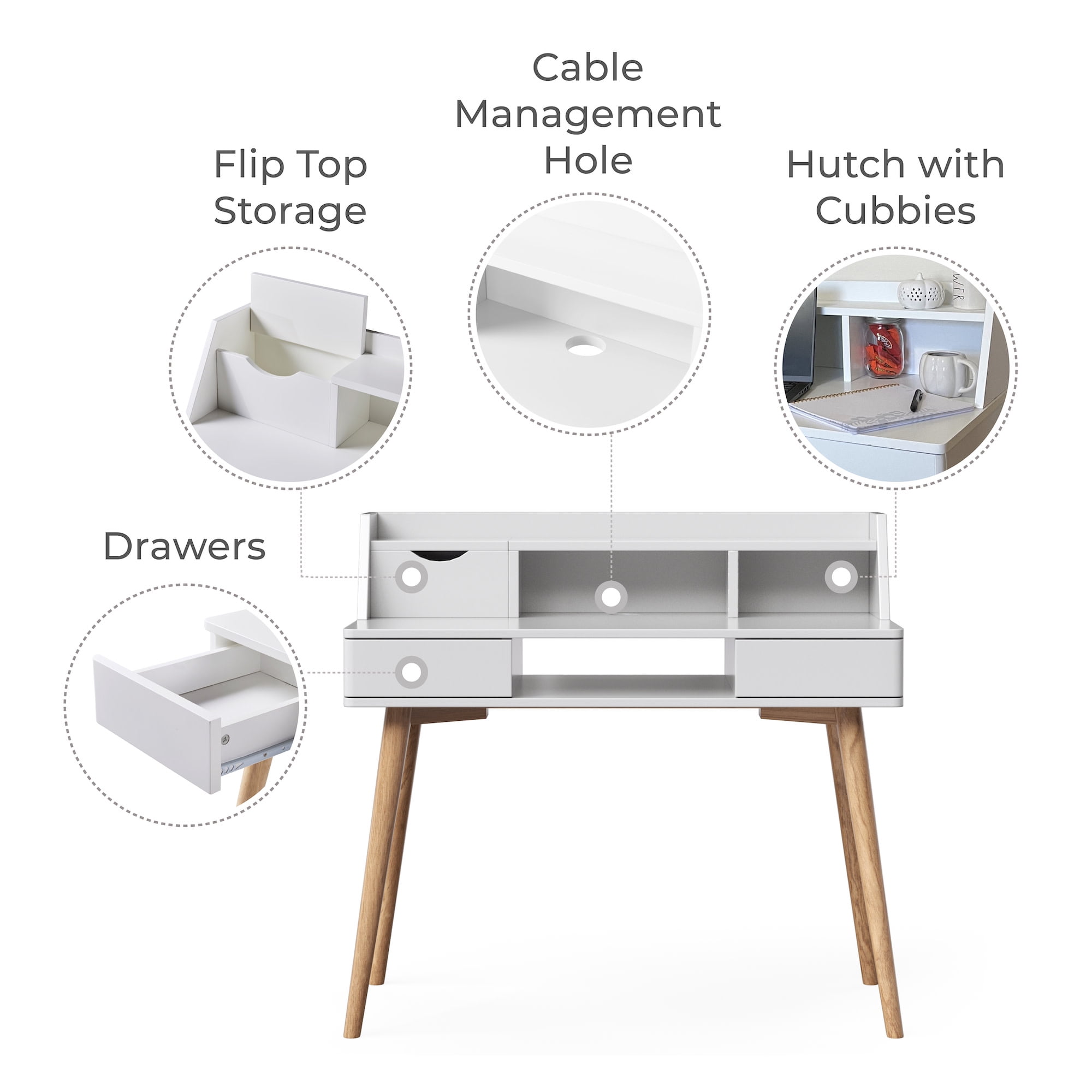 Teamson Home Creativo Wooden Writing Desk with Storage, White/Natural