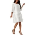 thumbnail image 4 of INSPIRE CHIC Women's Chiffon Dress Ruffle Tiered Flowy 3/4 Sleeve A-Line Knee Length Dress L White, 4 of 5