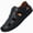 Blue, variant on Men's Leather Hollow Out Hook Loop Flat Fisherman Sandals Closed Toe Head Soft Bottom Hand Stitching Wading Sandals Summer Comfort Anti-Slip Casual Wading Beach Sandals
