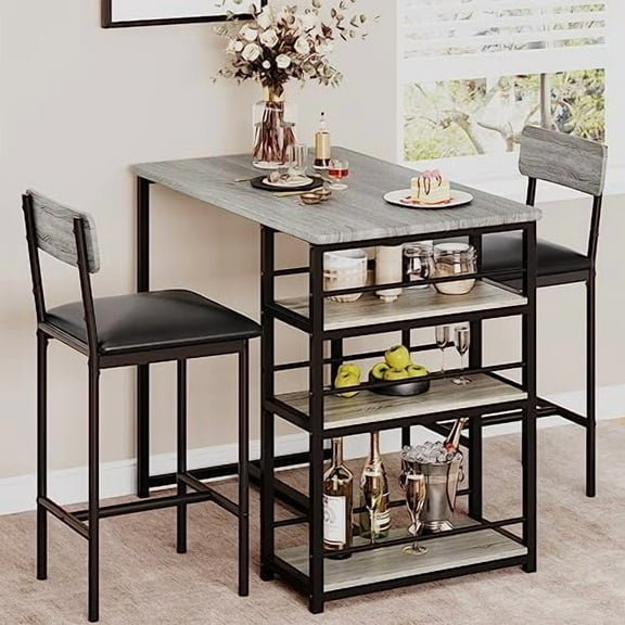 IDEALHOUSE Kitchen Table Set, Dining Table and Chairs for 2, 3 Piece Dining Room Table Set with 2 Upholstered Chairs, Bar Dining Table Set for Small Spaces, Apartment, Breakfast, P