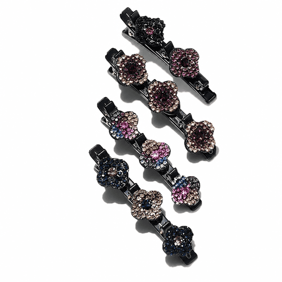 4PCS Elegant Rhinestone Hair Clips – Triple Flower Design Hair Barrettes