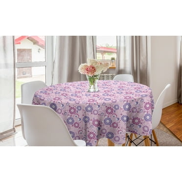 Floral Round Tablecloth, Shabby Flower Petals Motif Retro Feminine Japanese Kimono Blossoms Ethnic, Circle Table Cloth Cover for Dining Room Kitchen Decor, 60", Rose and Dark Magenta, by Ambesonne
