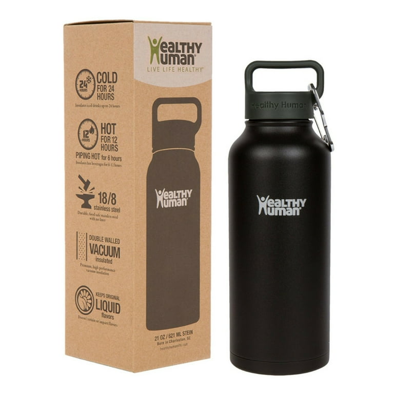 ThermoFlask Double Wall Vacuum Insulated Stainless Steel Water Bottle with  Two Lids, 24 Ounce, Black