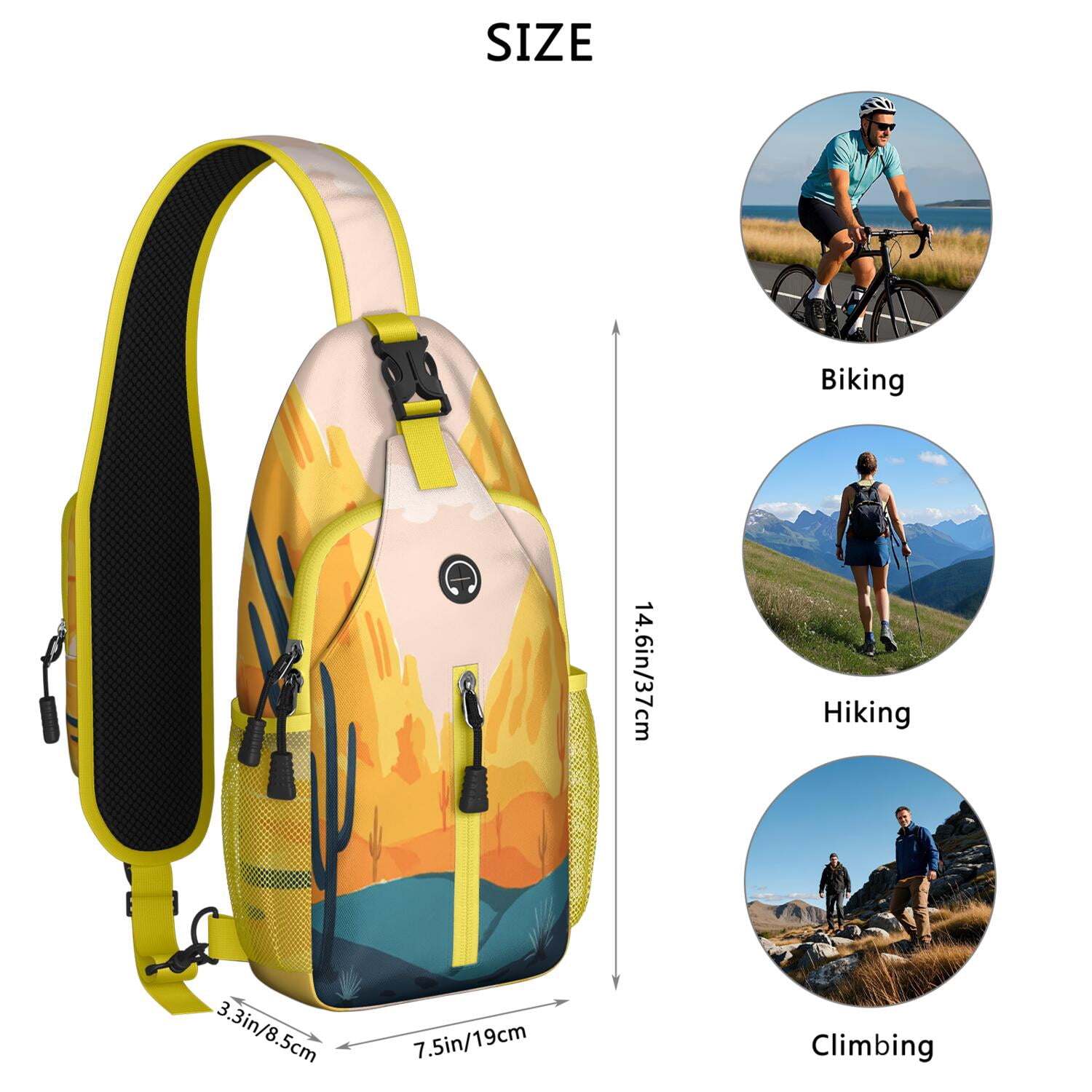 Sling Backpack Small BackpackTravel Sling Bag for Men Women Travelers Cactus Desert