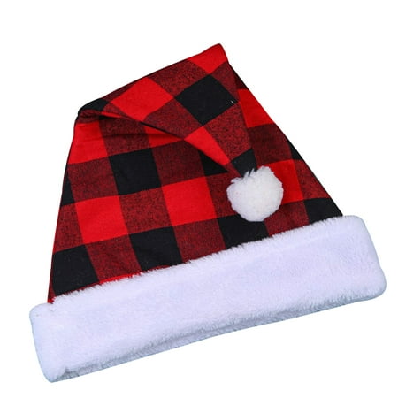 Christmas Santa Hats, Cute Red Black Plaid Cap Party Costume for Women Men (Red)