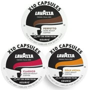 Lavazza K-Cups Mix 30 Capsules - Classico, Perfecto, Gran Aroma, 10 Each Flavor, Compatible Keurig Brewers, Single Serve Coffee Machines, Light, Medium, Dark Roast