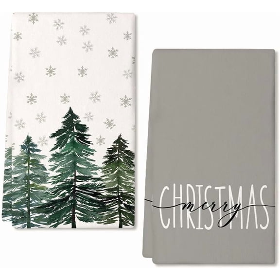 Christmas Dish Towels for Christmas Decor Green Xmas Tree Kitchen Towels 18x26 Inch Noel Grey Snowflake Washcloths Seasonal Merry Christmas Hand Towel for Bathroom Set of 2