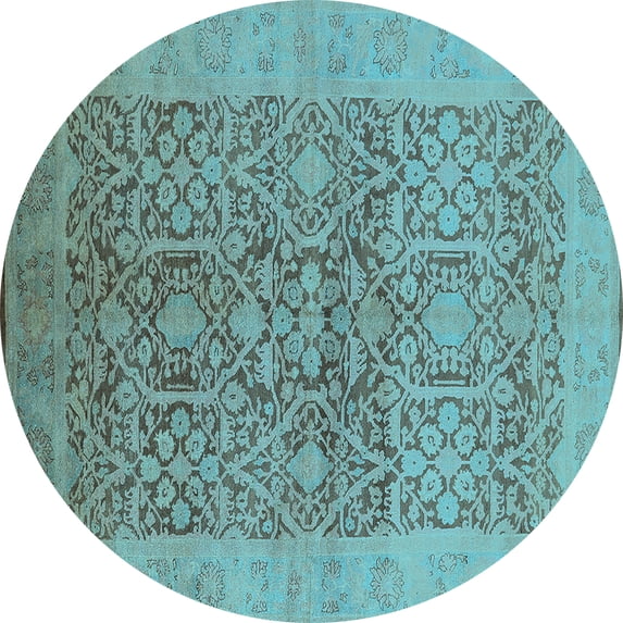 Ahgly Company Indoor Round Oriental Light Blue Traditional Area Rugs, 8' Round