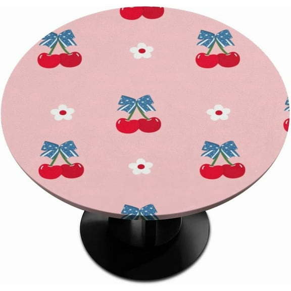 muroi Cherries Theme Pattern Round Elastic Tablecloth Outdoor Table Cloth Fitted Tables Cover for Picnic Patio Dining Party Indoor 36" - 42"