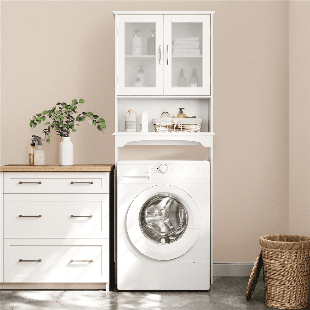 Alden Design Modern Free-Standing over-the-Toilet Storage Cabinet, White