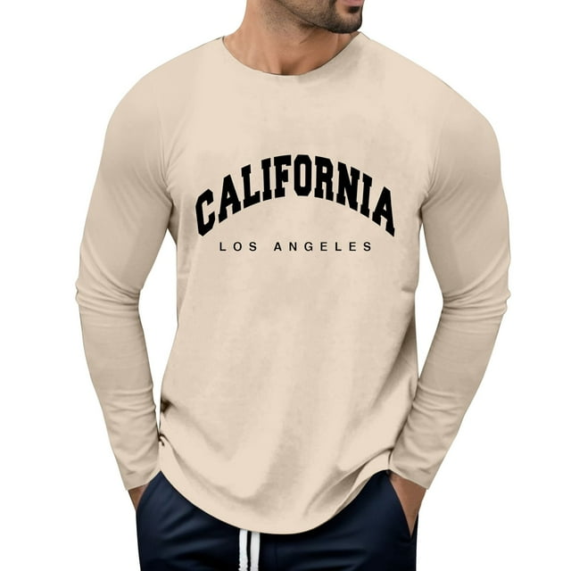 LUOGENLI T-shirts pour Homme pour Hommes Homme Automne et Hiver Mode Imprimé Col Rond Manches Longues T-Shirt Rétro Imprimé Intégral Hauts T-shirts Amusants pour Hommes T-shirts Graphiques Pâques Kaki G