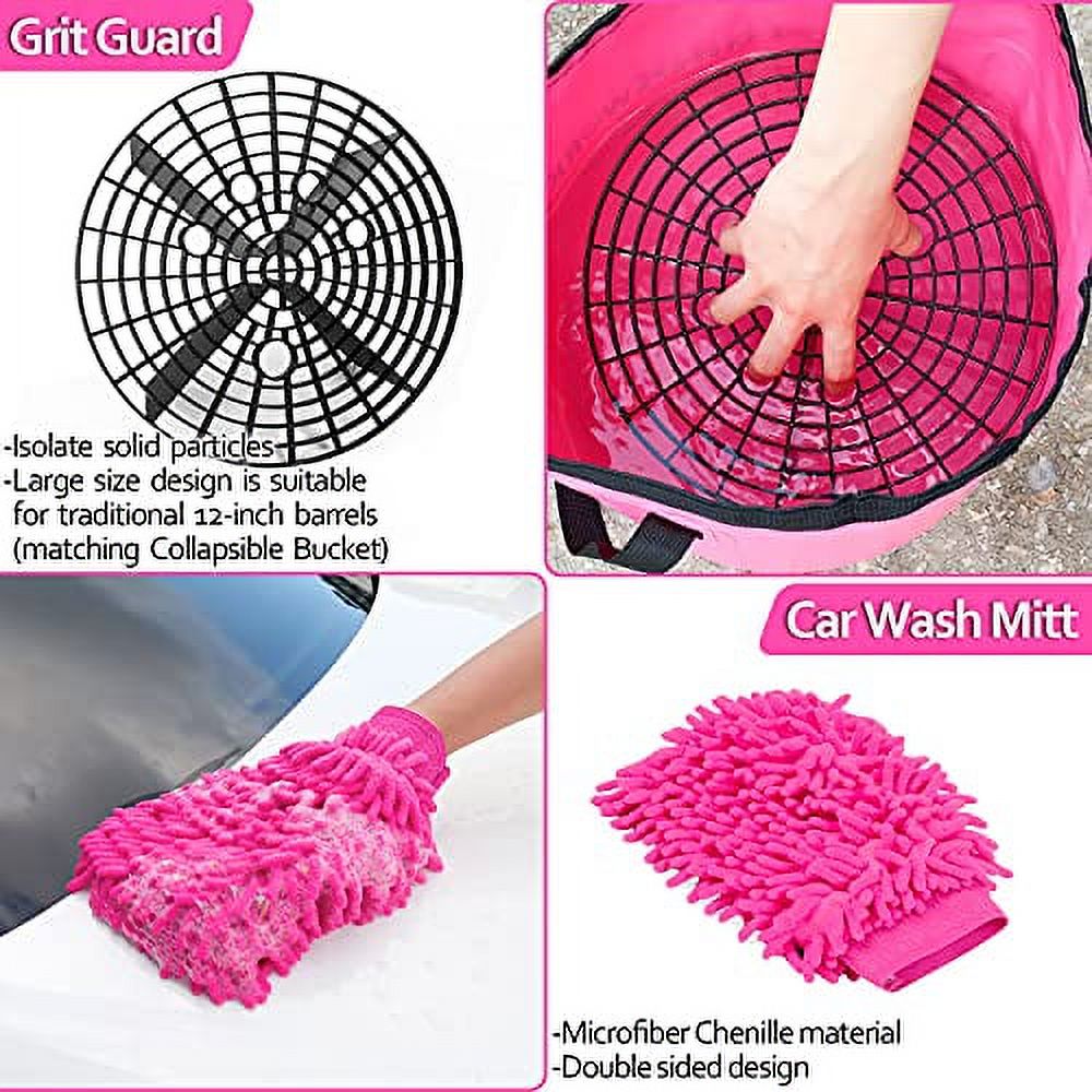 Car Wash Kit with Bucket, Pink Car Cleaning Kit Interior and Exterior, Car  Accessories for Women Cleaning Gel, Microfiber Cloth, Mitt, Duster,  Brush, Grit Trap, Squeegee, Waxing Tablets(23pcs)
