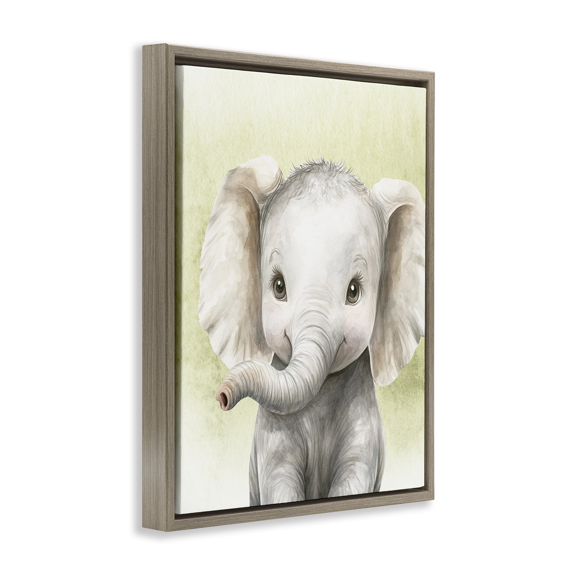 Stupell Industries Jungle Friends Baby Elephant Brown Framed Floater Canvas Wall Art, design by Christine Simpson Art