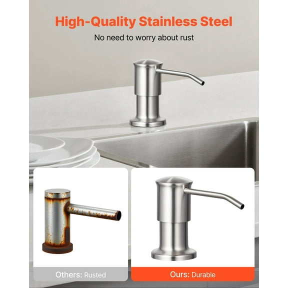 Under-Mount Kitchen Sink Soap Dispenser, Stainless Steel Pump with 34 oz Capacity Bottle