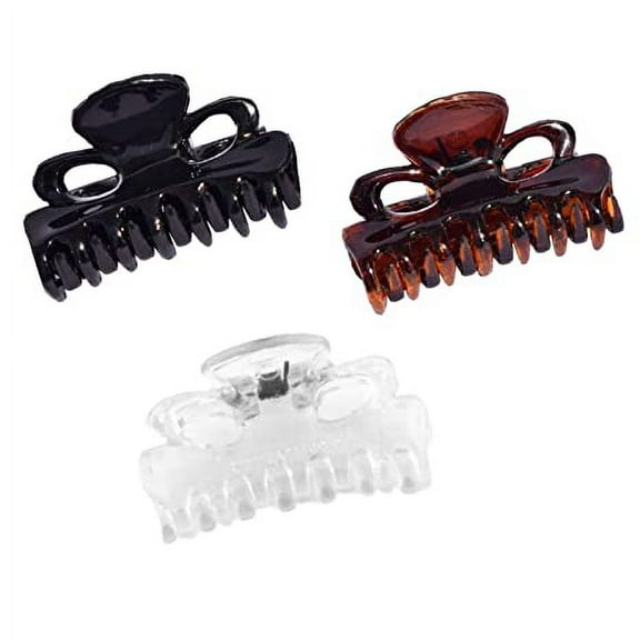 Parcelona French Petite Very Small 1" Set of 3 Hair Claws (Black-Shell-Clear)