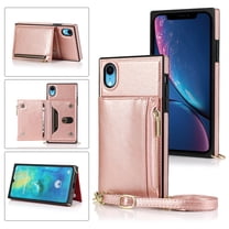 Dteck Crossbag Case For iPhone XR, Premium PU Leather Wallet Case Credit Card Holder Stand Cover, Rosegold