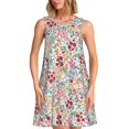 thumbnail image 1 of Cauagu Design Floral Tendance pour Femmes Robes d'Été, Robes Sans Manches Décontractées de Vacances Col Rond avec 2 Poches, 1 of 7