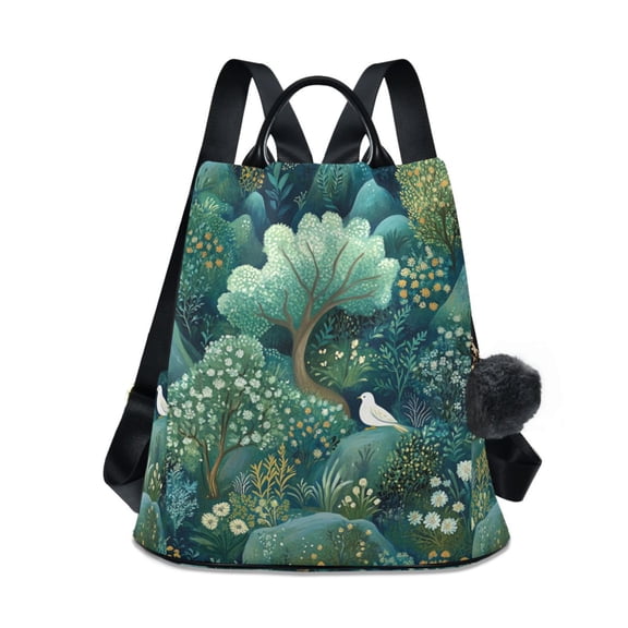 FORMRS Women's Travel Backpack Purse Anti-Theft Hidden Pockets Casual Shoulder Bag, Green Forest Pattern