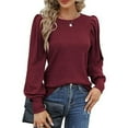 thumbnail image 2 of Prolriy Hauts d'Été pour Femmes 2025 T-Shirt Décontracté à Manches Longues Col Rond Tricoté Ample Rouge1 TG, 2 of 5