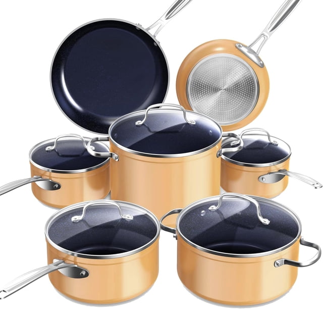 Nuwave Healthy Duralon Blue - Juego de utensilios de cocina antiadherentes de cerámica, con infusión de diamante, resistente a los arañazos, sin PFAS, apto para lavavajillas y horno, listo para inducc