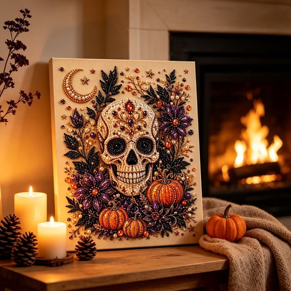 Halloween 3D Pearl Diamond Art DIY Kit, Stunning Crystal Bead Diamond Painting Craft, Seasonal Fall Wall Hanging Decor Piece, DIY Stress Relief Hobby for Adult Women and Men
