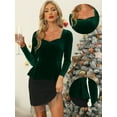 thumbnail image 2 of Blusa de terciopelo para mujer, elegante, con escote corazón, manga larga, top peplum Verde oscuro M, 2 of 5