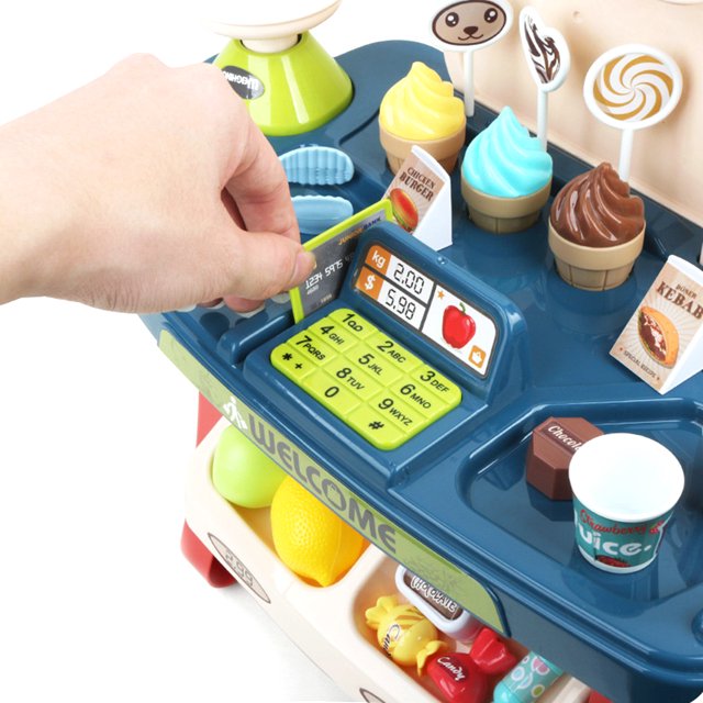 33PCS Kids Pretend Play Set Educational Cash Register Toy with Light & Sound