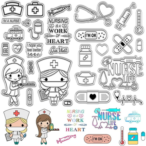 2 Styles Nurses' Day Clear Stamp Vintage Silicone Rubber Stamp Seal Transparent Stamps