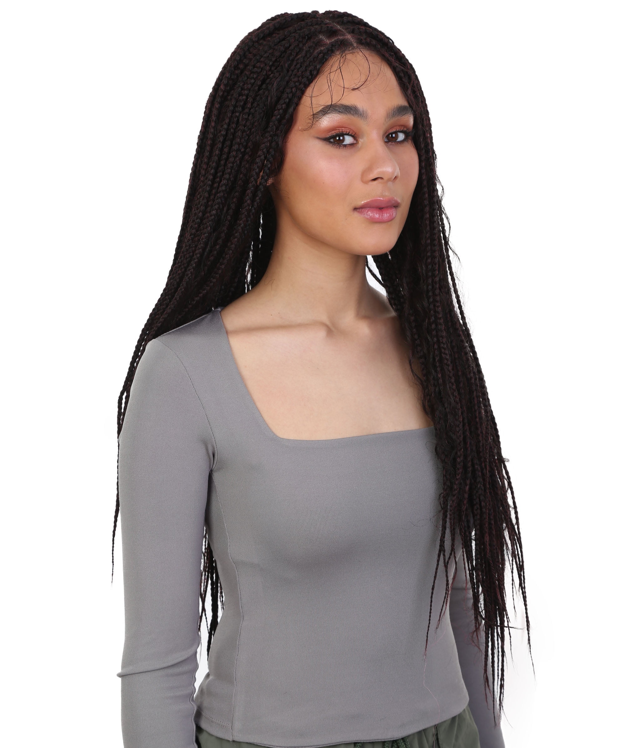 LUXLUXE Hailey 30" Box Braid Wig for Black Women | 4x4 Closure Glueless Lace Front Synthetic Wig Pre-Plucked, Heat Resistant Fiber
