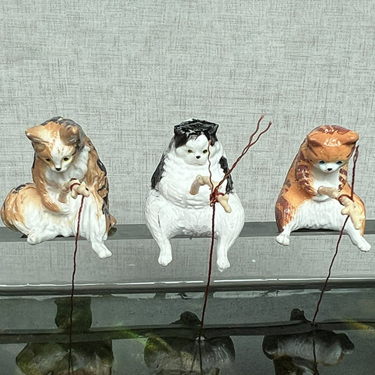 Fish Tank Landscaping Vivid Shape Exquisite Cartoon Fishing Cat Ornament  Aquarium Decor Household Supply 
