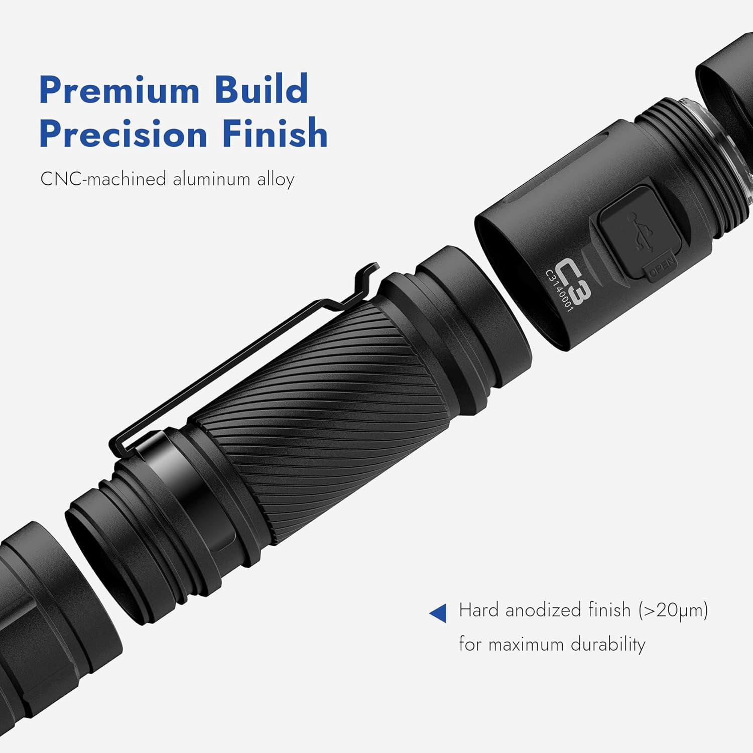 WUBEN C3 Rechargeable Flashlight, 1200 Lumens, 6 Modes, IP68 Waterproof, Tactical LED Flashlight for Camping, Emergency, Hunting