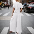 thumbnail image 7 of IWRICH Women's Linen 2 Piece Outfits Summer Short Sleeve V Neck Shirts Dressy Casual Sets Wide Leg Pant Suits White XL, 7 of 7