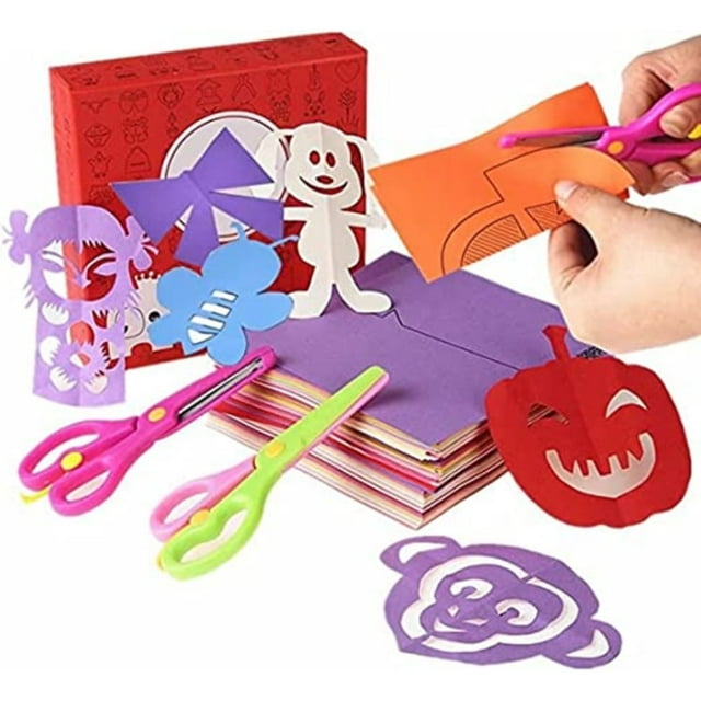DEBGFS Fun Paper-Cut Set; Paper Cutting; Paper Art; Scissor Skills Activity Cutting Book; Kids Scissors Crafts Kits Preschool-120 Pages with A Pair of Child-Safe Scissors
