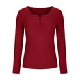 thumbnail image 4 of Oplxuo Long Sleeve Henley Shirts for Women - Button V Neck Basic Slim Fitted Ribbed Knit Pullover Sweater Tops, 4 of 5