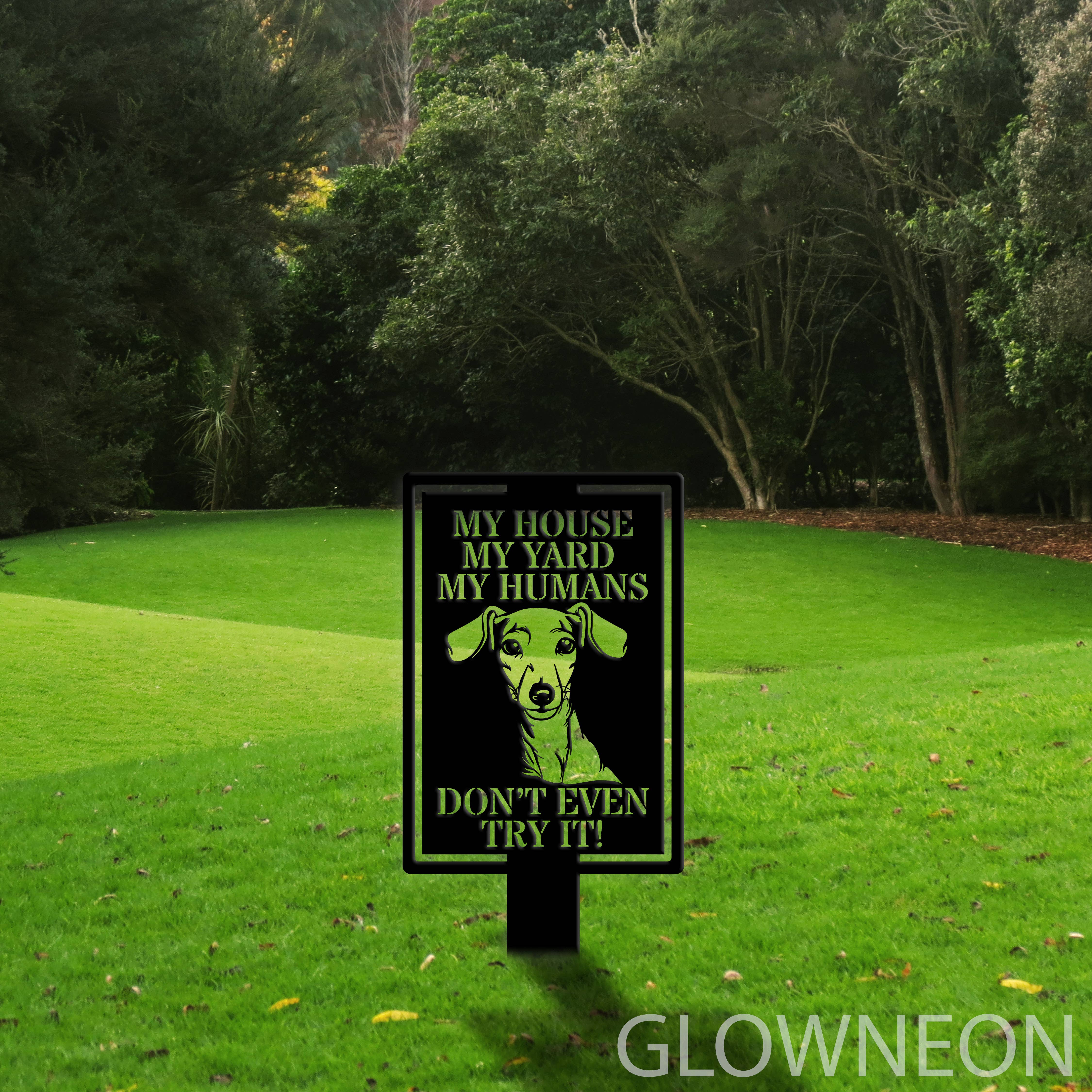 Glowneon Italian Greyhound Metal Sign, Warning Dog Metal Yard Stake